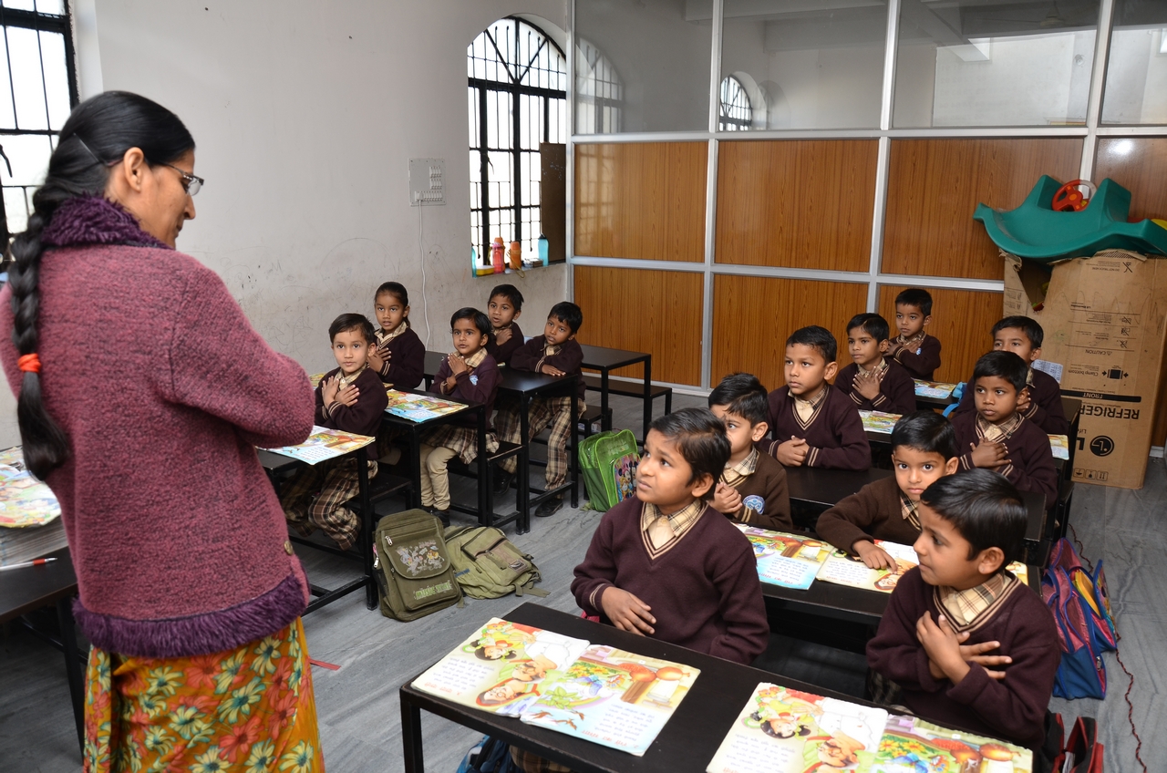 Teacher with students
